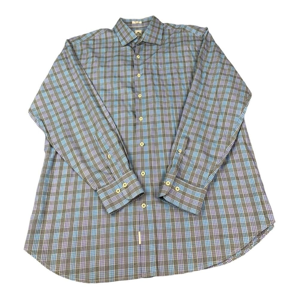 Peter Millar Men's Long Sleeve Button Down Shirt Plaid Cotton Size X-Large